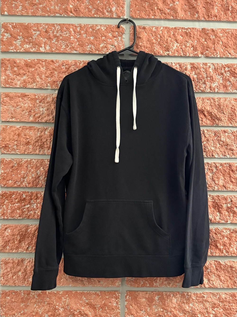 Women's Black Pullover Hoodie with White Drawstrings